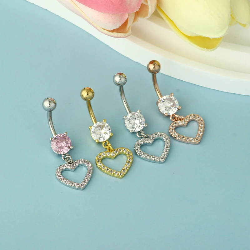 Belly Button Ring Sets Heart Dangled Belly Piercing Nombril Heart Sexy Navel Rings for Women Wholesales Body Piercing Navel