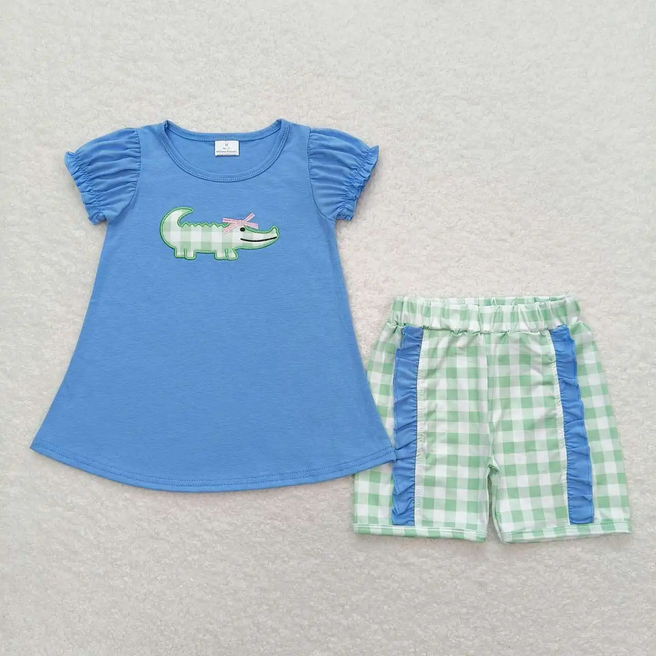 

Wholesale boutique Toddler girls crocodile Outfits Baby kids Short Sleeves summer Clothing Children high quality blue sets