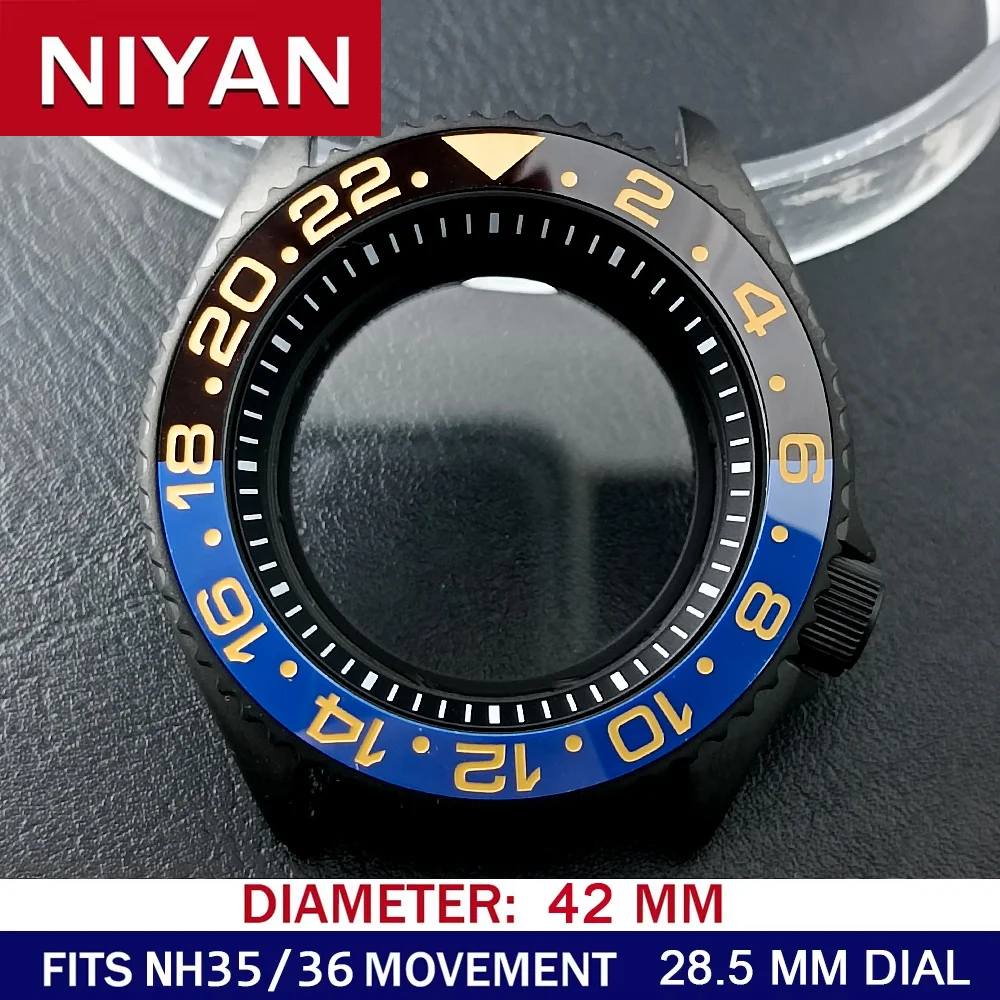 High-Quality 42mm Men's Steel Black Watch Case with Sapphire Glass and 22mm Band
