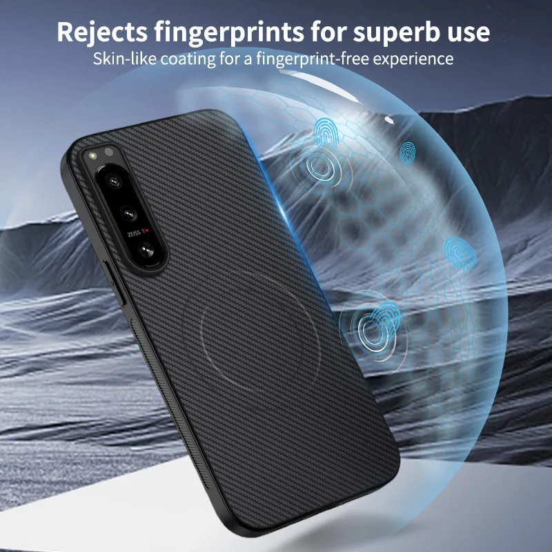 Carbon Fiber Texture PU Leather Magsafe Magnetic Phone Case Cover