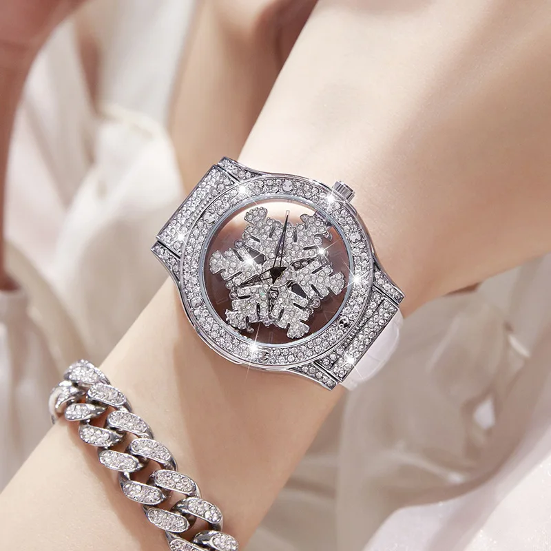 

UTHAI BK120 Rotating Snowflake Hollowed Out Full Diamond Women's Watch Light Luxury Luck Full Sky Star Waterproof Quartz Watch