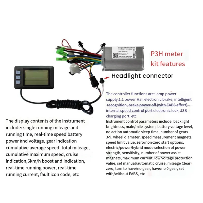 Ebike Display 48v P3H E-Bike LCD Display 24V/36V/48V/60V