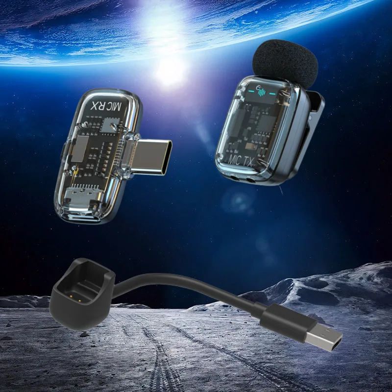 Wireless Lavalier Microphone  Stereo 2.4G Outdoor Noise Cancelling Lapel Mic for Smartphone Streaming Live Interview Mini Mic