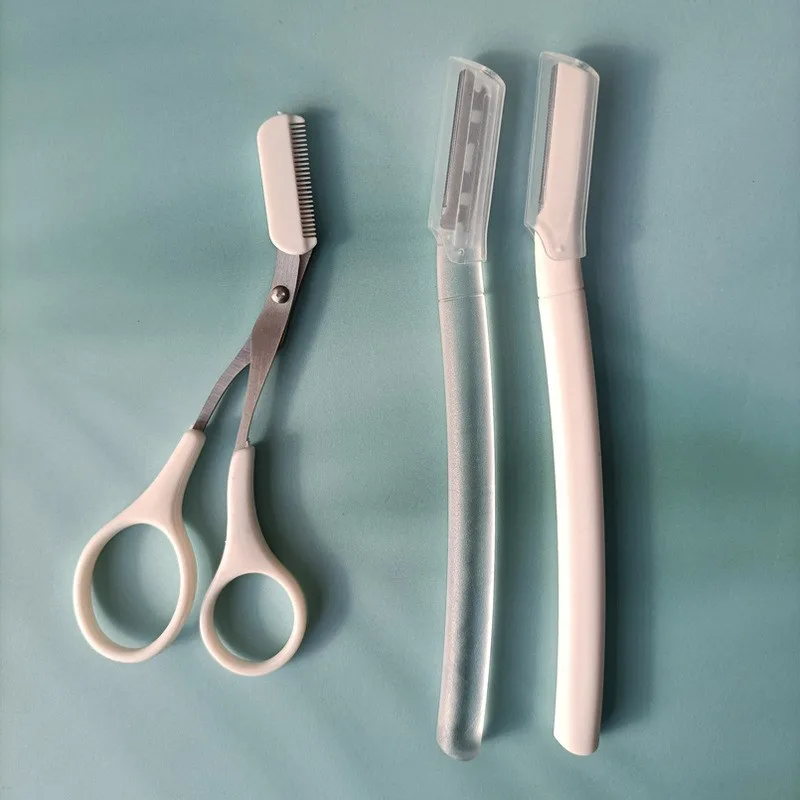 Eyebrow Trimmer Scissors Comb Stainless Steel Brow Hair Scissors Clips Shaping Razor Grooming Trimmer 1Pcs Makeup Accessories