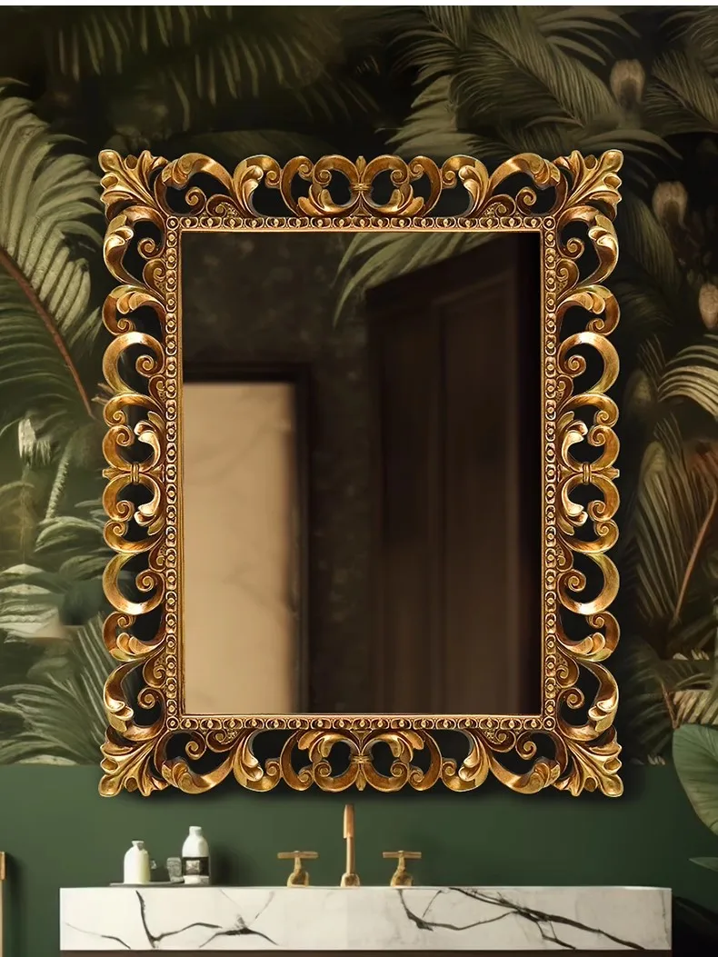 

European Style Retro Dressing Mirror Frame, Classical Palace Makeup Porch Mirror Frame, Carved Bathroom Mirror Frame