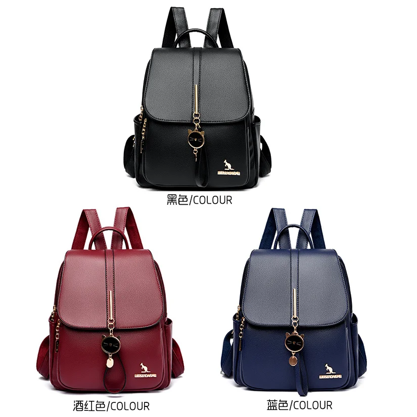 Spring and summer new lychee patterned large capacity soft leather backpack, fashionable and trendy women's backpack, school bag