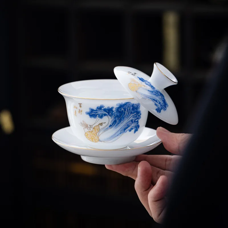 130ml Chinese Style Ceramic Covered Bowl Chinese Kung Fu Tea Bowl Cover Small Capacity Household Tea Maker Porcelanas