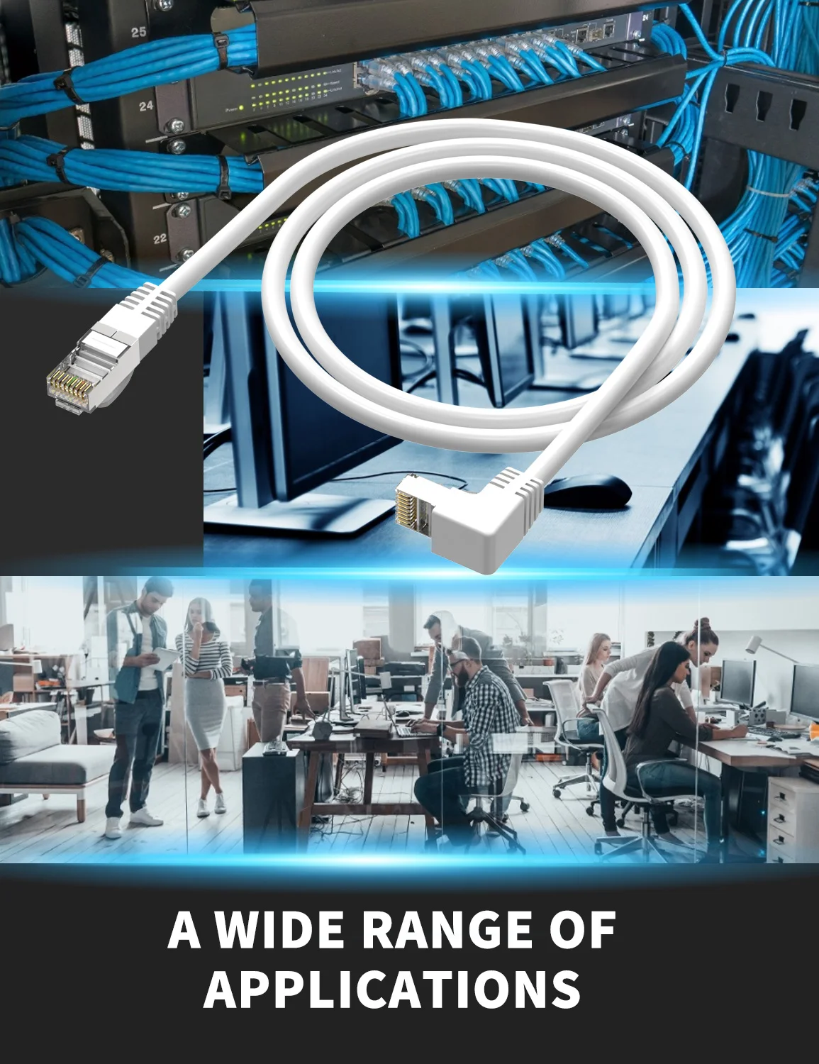 Cat6 cabo ethernet, patch cord, ângulo direito,
