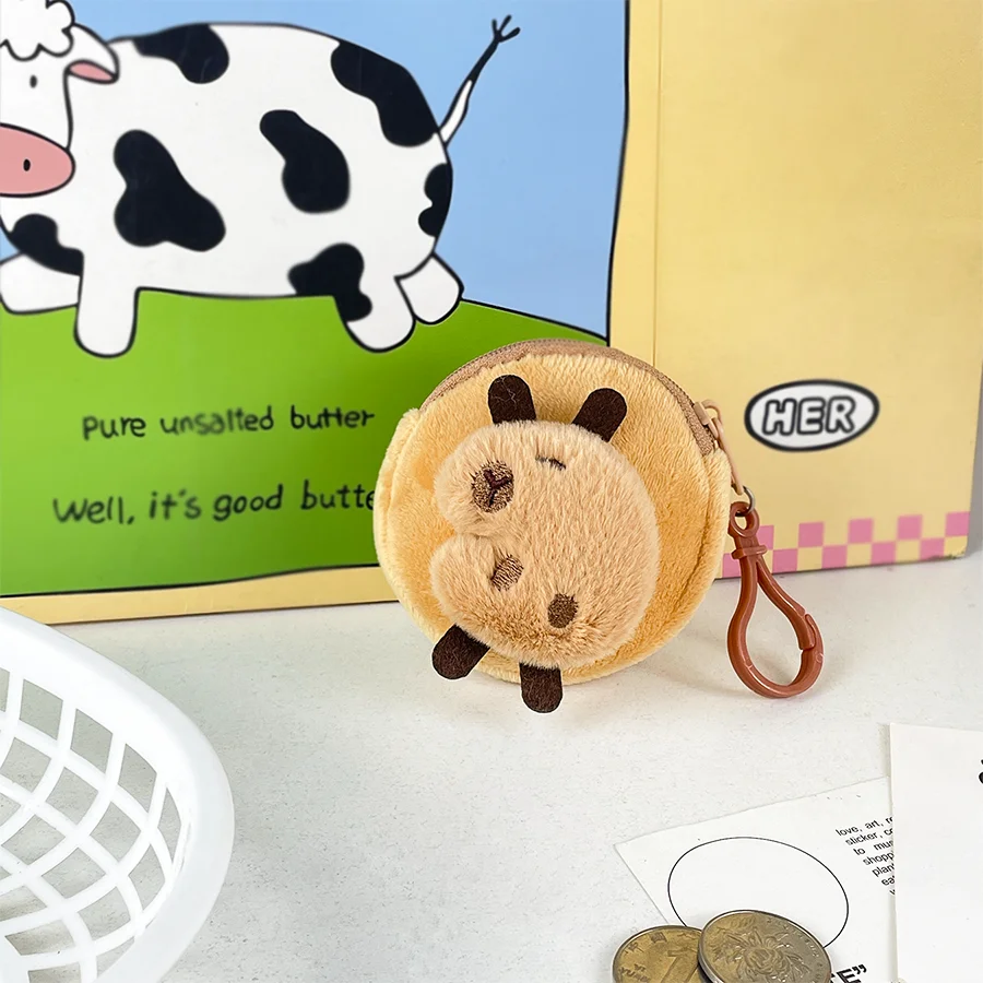Round capybara coin purse capibara storage bag plush money bag bag cute coin pendant office storage creative pouch