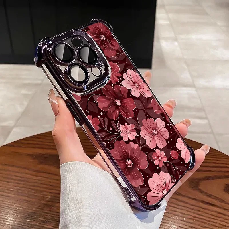 Burgundy Flower Electroplated Phone Case