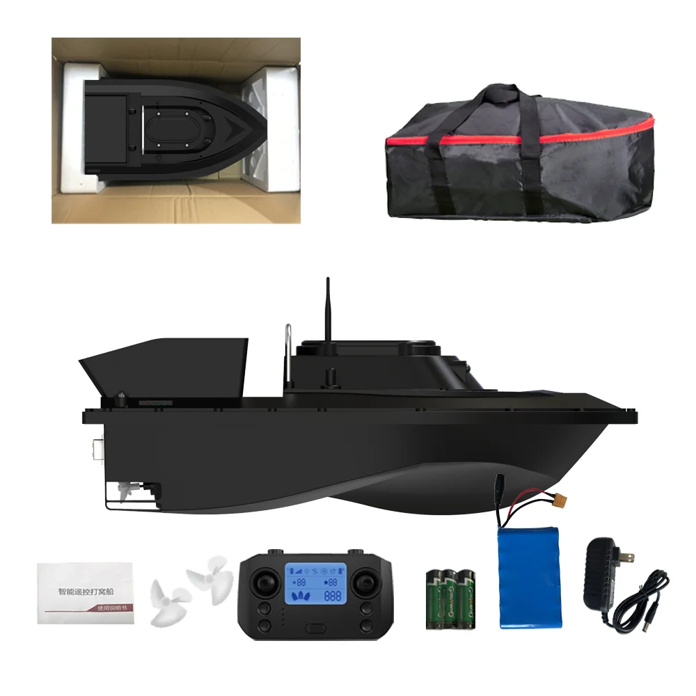 Bateau RC pêche appât double moteur 2.4G GPS noir ABS 550mm