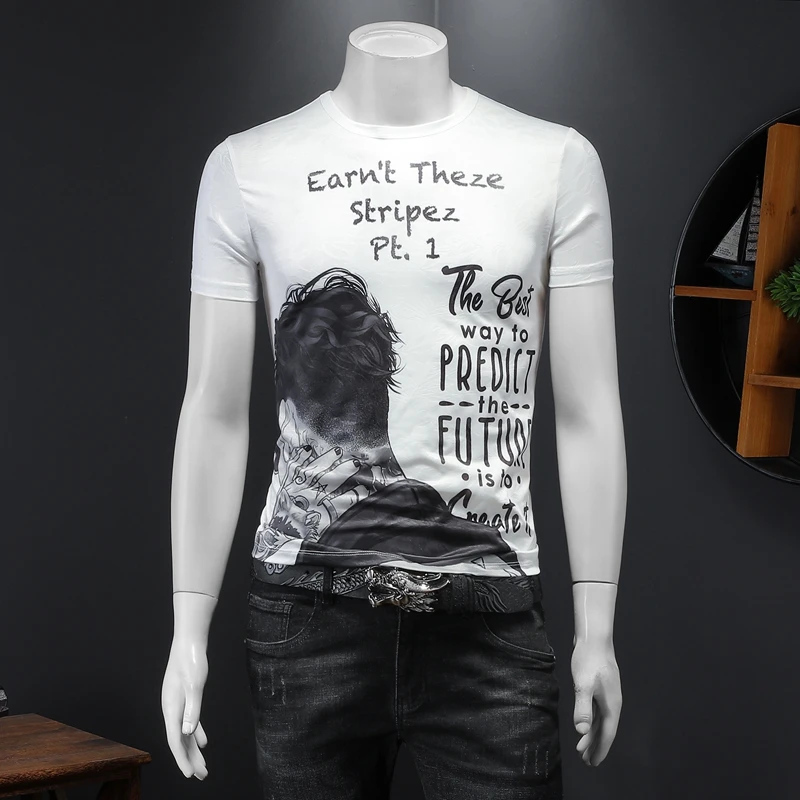 

of 2022 the new round collar short sleeve men T-shirt that ice screen printing spend half sleeve article number 609 P40