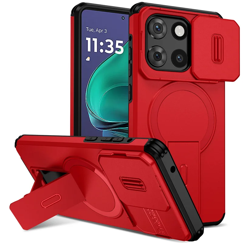 Enhanced Protective Armor Shockproof Case with Magnetic Wireless Charging and Foldable Stand