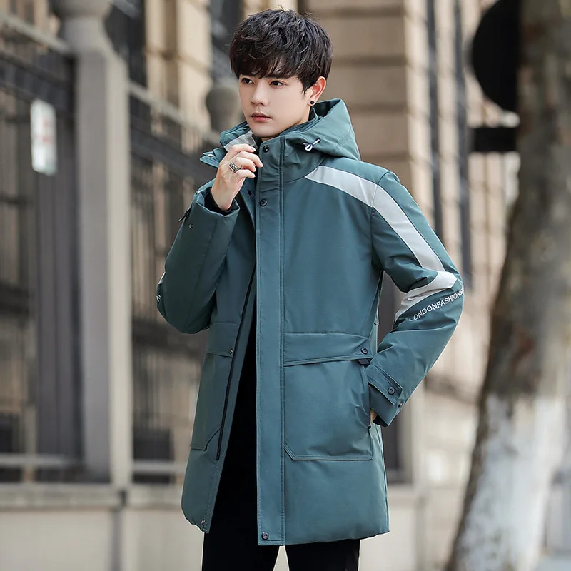 Down Jacket Men's Mid-length 2022 New Trendy Brand Thickened Thermal Jacket Korean Version Trend Handsome Hooded Winter Coat