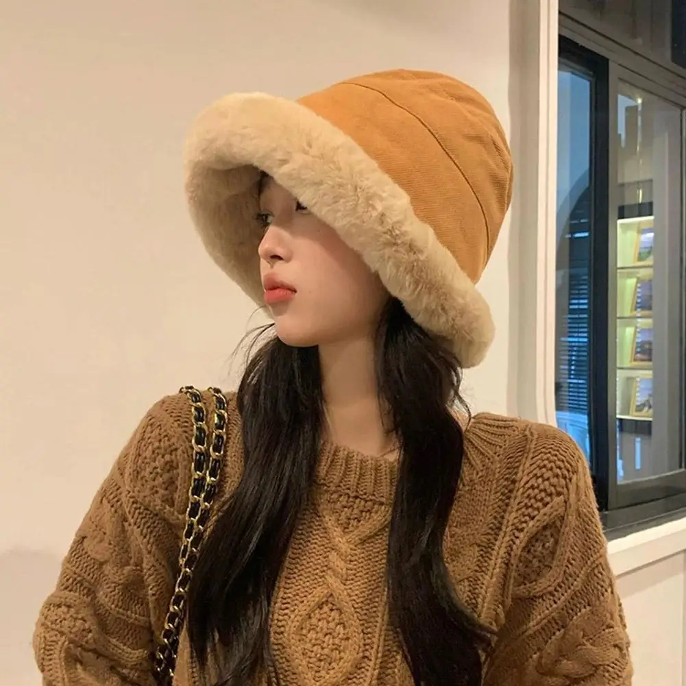 Soft Thickened Plush Winter Bucket Hat Fashion Outdoor Warm Beanies Fisherman Hat Trend Ladies Windproof Panama Hats