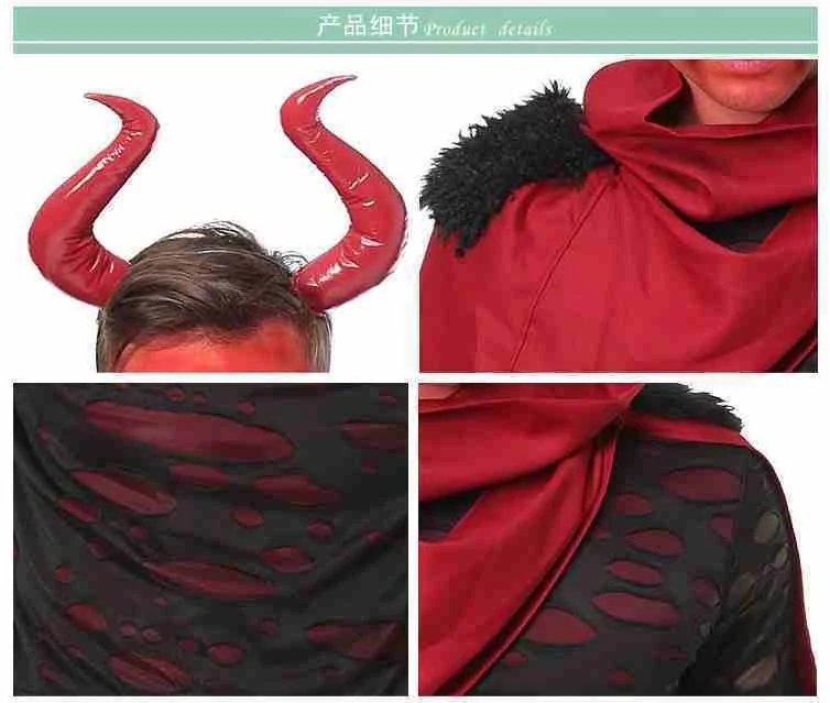 Mens Devil Costumes Halloween Hooded Evil Horror Demon Costume Fire