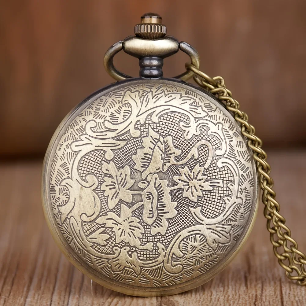 Antique Steampunk Bronze Hollow Gear Movement Quartz Pocket Watch Pendant Gift With Chain Boys Men