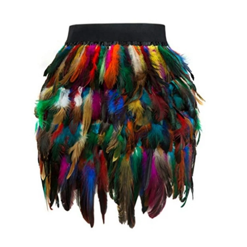 Women Sexy Elastic Waist Mini A line Skirt Feather Short Skirt Feather Dance Skirt for Raves Party Wedding Halloween