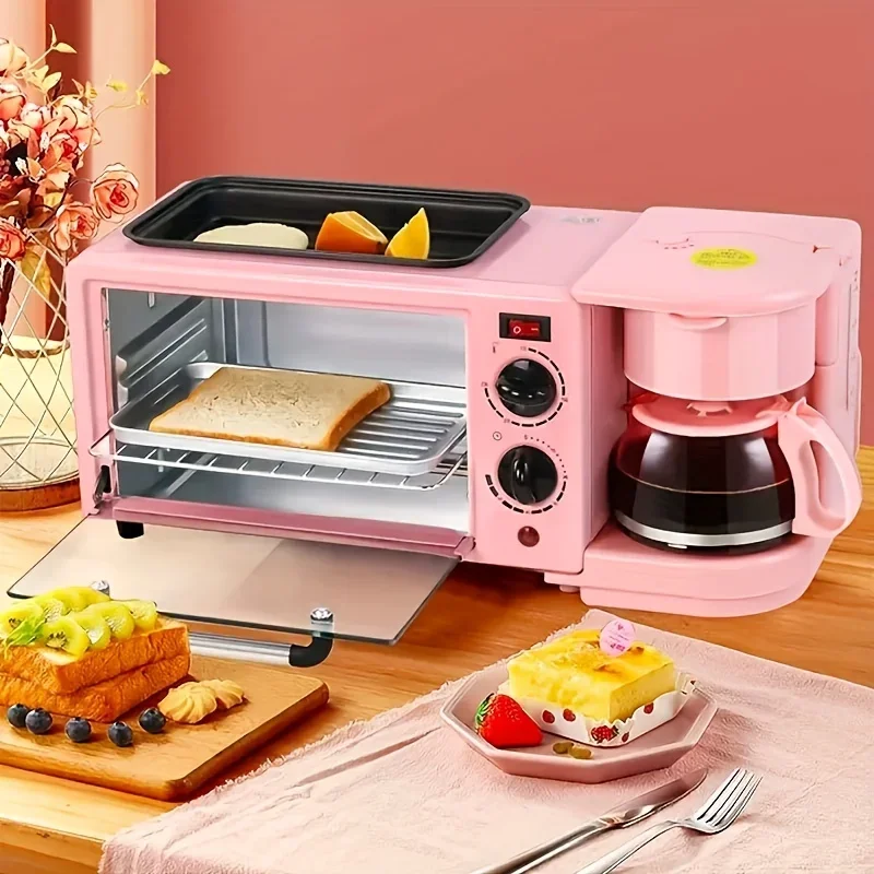 3-in-1 Breakfast Maker Home Mini Electric Oven Bread Maker,600ml Drip Coffee Machine,Non Stick Pan Fry Pan,Can Fry Grill Steak 3
