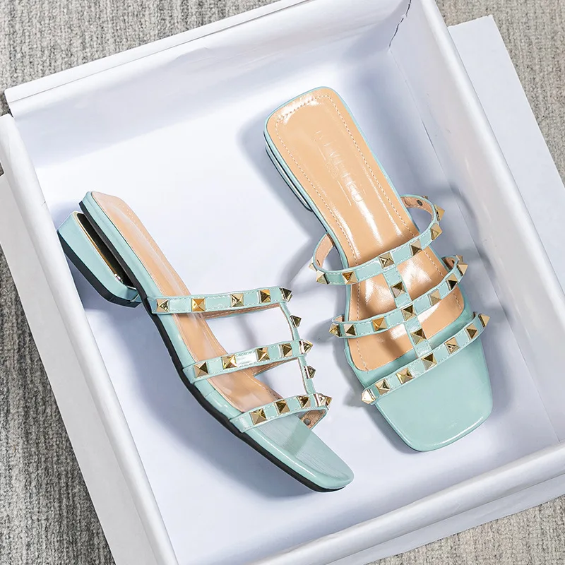 Summer New Model Wear Outside Rivet Leisure Women Slippers Fashion Brand Design Low Heel Sandals Shoes Free Shipping