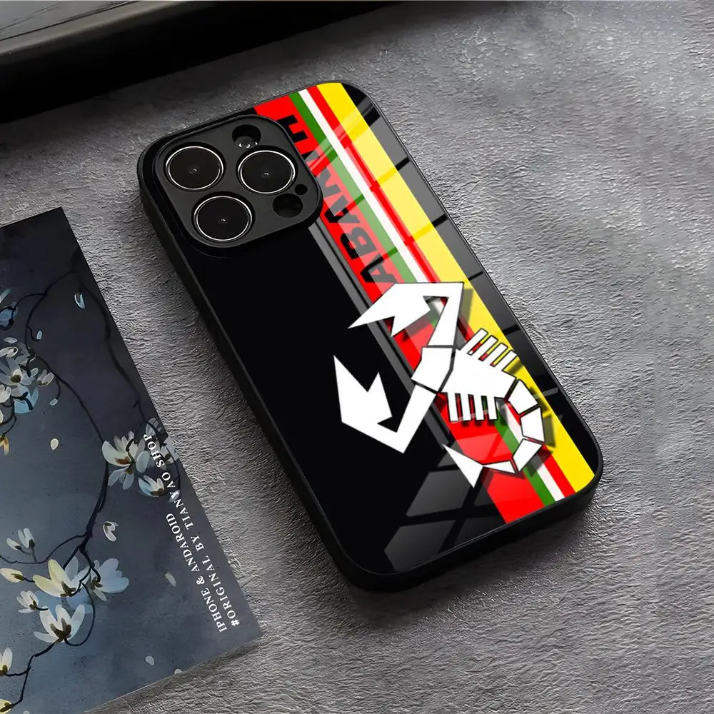 Premium Italy Car Abarth Black Glass Phone Case