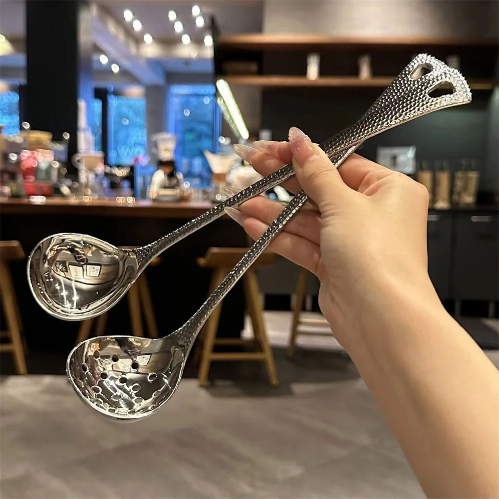 Stainless Steel Soup Spoon Soup Strainer Fish Scale Handle Spoon Household Hot Pot Kitchen Cooking Long Handle