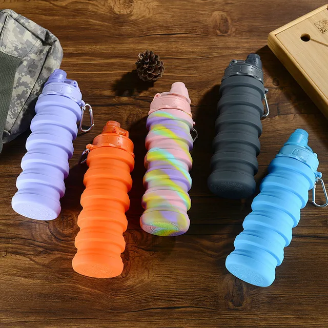New Portable Silicone Water Bottle Retractable Folding Coffee Bottle Cups E Outdoor Travel Tools Collapsible Sport Bottles 5