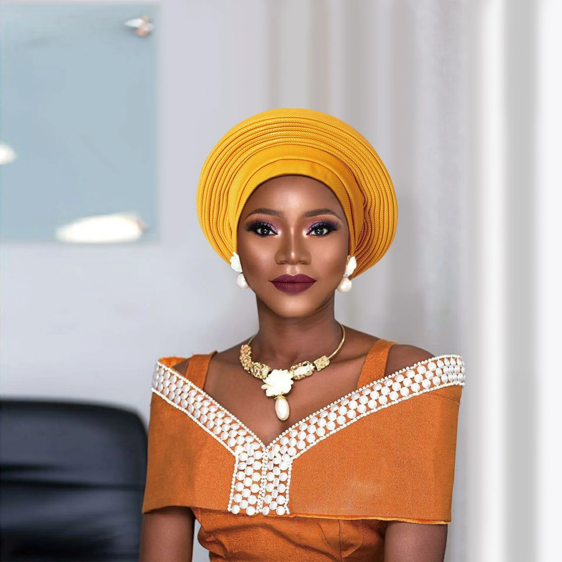 أغطية رأس مطوي أفريقي للنساء ، ربطة رأس جيل السيارات ، غطاء رأس نيجيريا للحفلات ، قبعة عمامة أنيقة