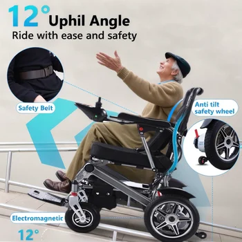 BROOBEY Sedia a rotelle elettrica pieghevole per adulti, sedia elettrica portatile leggera con portata di 20 km, capacità di 300 libbre, registro FDA