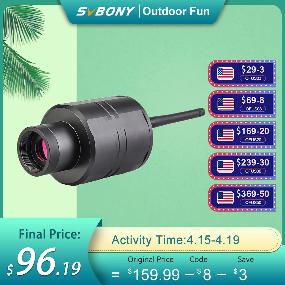 

Камера для наблюдения за птицами SVBONY, 2 МП, SC001, 1,25 дюйма, Wi-Fi, 1080P