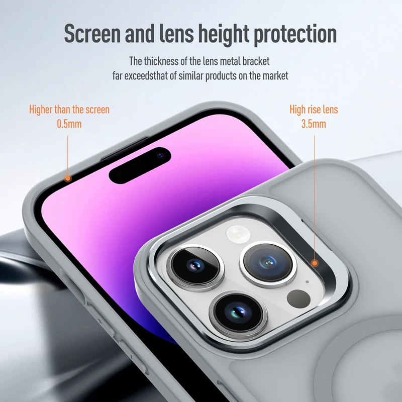 Magnetic Luxury Matte Translucent Armor Lens Case with Stand