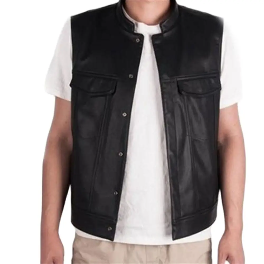 

New Fashion Leather Rock Punk Vest Cosplay Costume Black Color Motorcycle Sleeveless Jacket Pu Outerwear Overcoat S-5xl Gilet