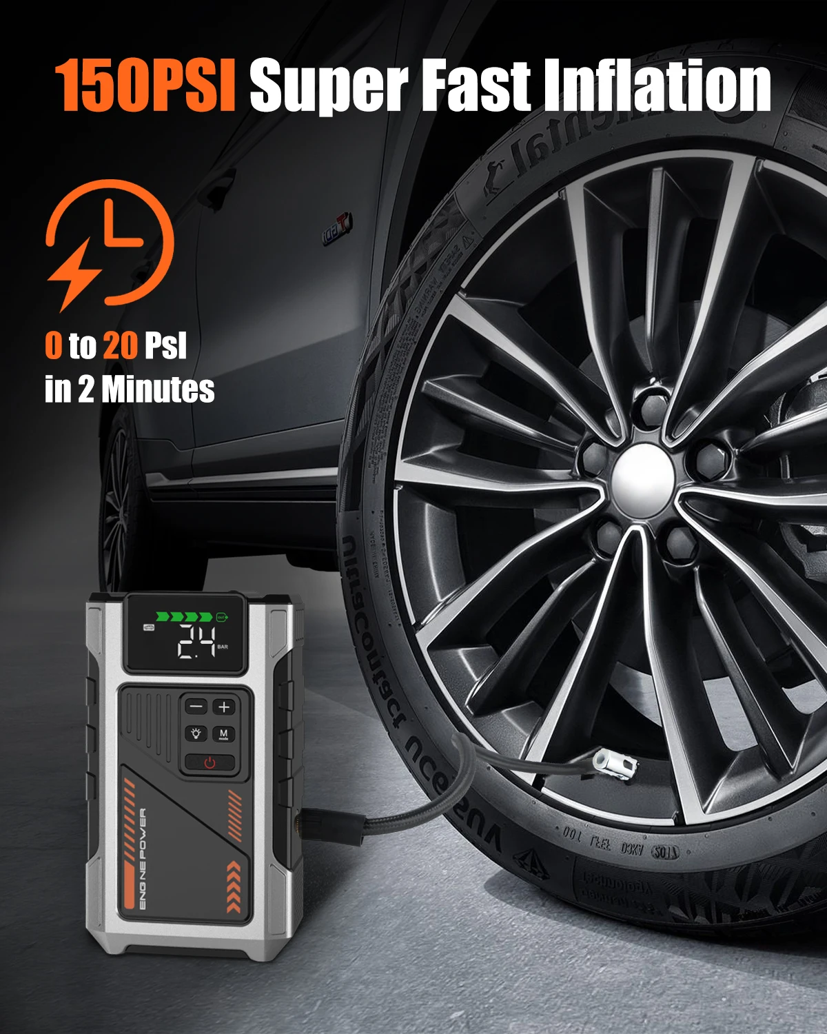 Eigotrav U2 5-IN-1 6000A 12000mAh Avviatore di emergenza per auto con compressore d'aria 150PSI Booster Caricatore di backup Power Bank Jumper Box - immagine 5