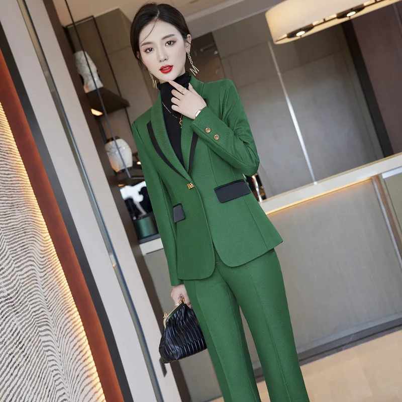 

Long Sleeve Fashion Graceful Online Influencer Fried Street Work Uniforms Socialite Black Formal Wear Green Business Wear