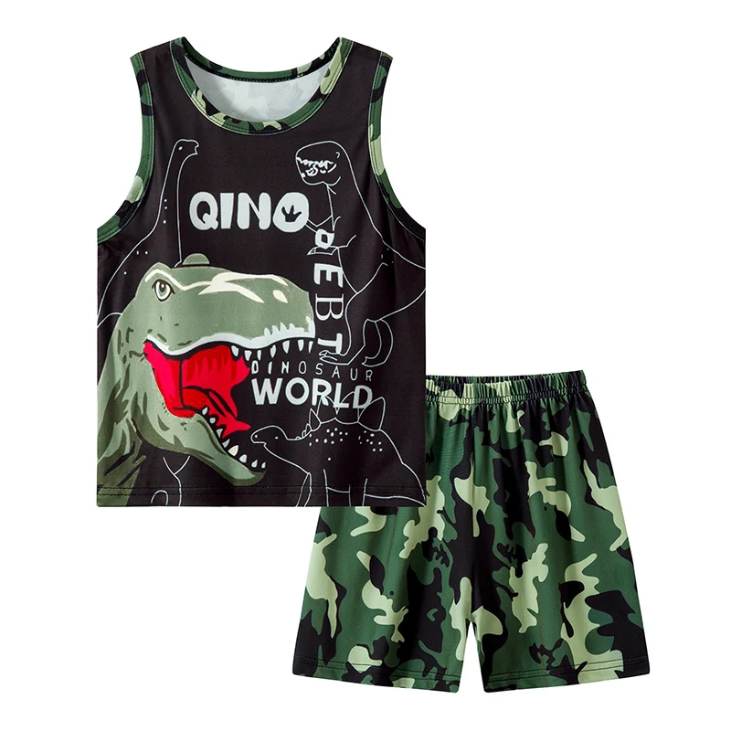 2 Pcs Summer Children's Camouflage Dinosaur Suit Boy Casual Fashion Handsome Vest Girl Comfortable Joker Shorts T-shirt Clothing children clothing