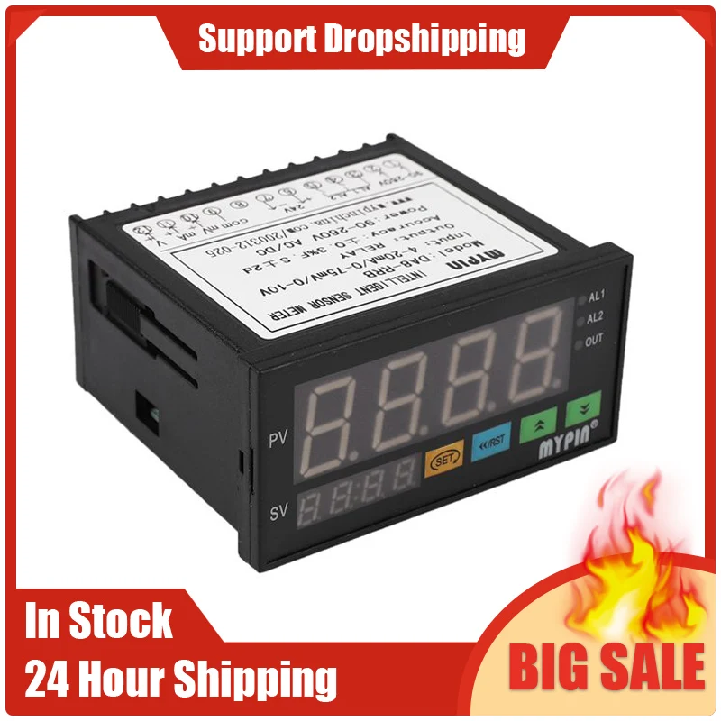 Sensor Module mypin Digital Sensor Meter Multi-Functional ligent Led Display 0-75Mv/4-20Ma/0-10V 2 Relay Alarm Output Da8-Rrb