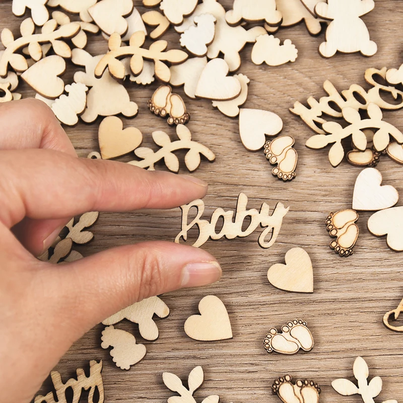 Mixed Baby Bear Heart Leaf Wood Confetti Kids Boy Girl Birthday Party Table Scatter Baby Shower DIY Decorations Supplies 100Pcs