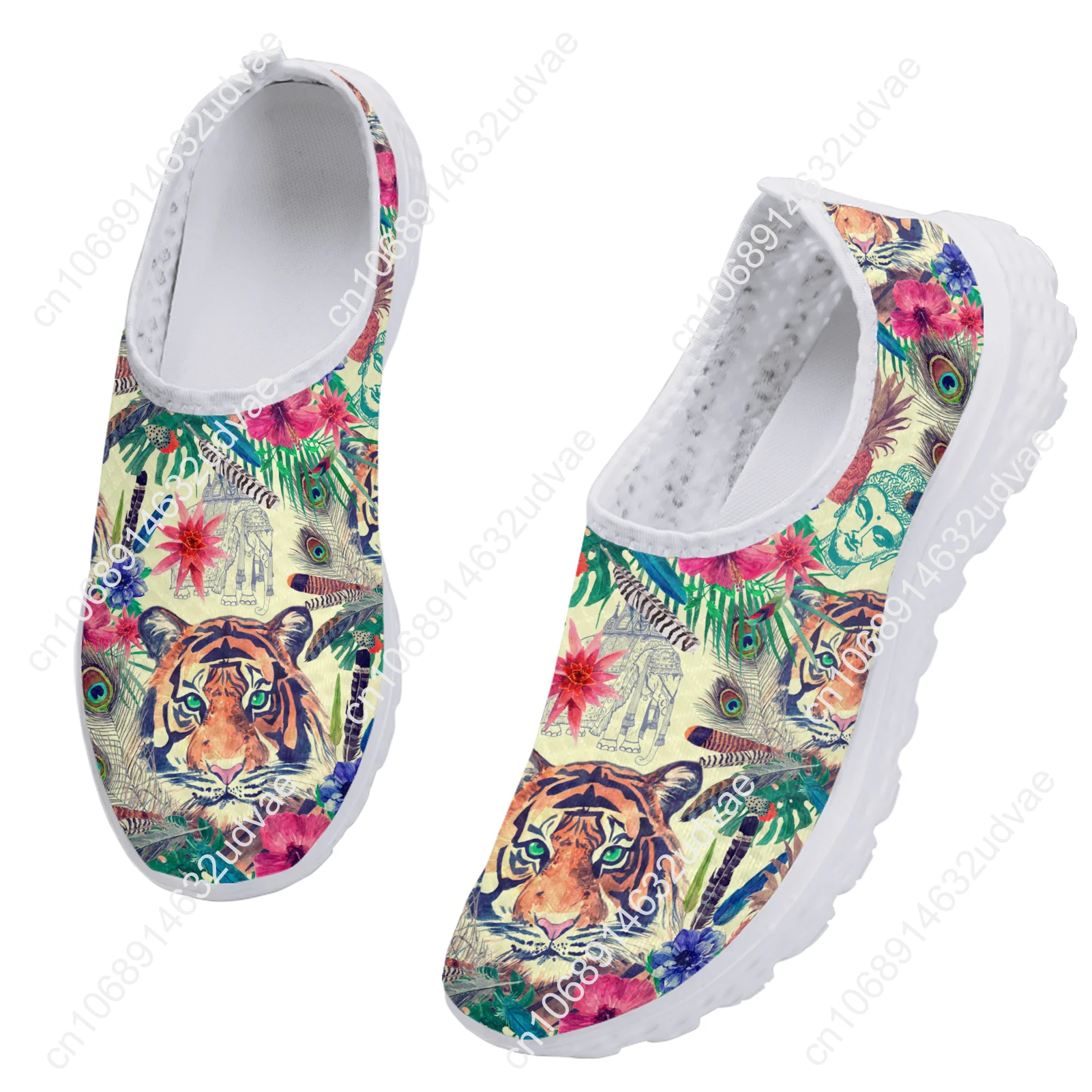 Fashion Tiger Jungle Design Outdoor Breathable Shoes Cartoon Tiger Print Shoes Light Home Flat Shoes Mesh Sneakers