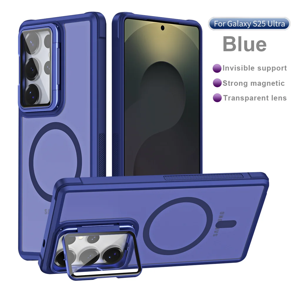 Magnetic Matte Foldable Case with Glass Lens Stand and Wireless Charging Compatibility