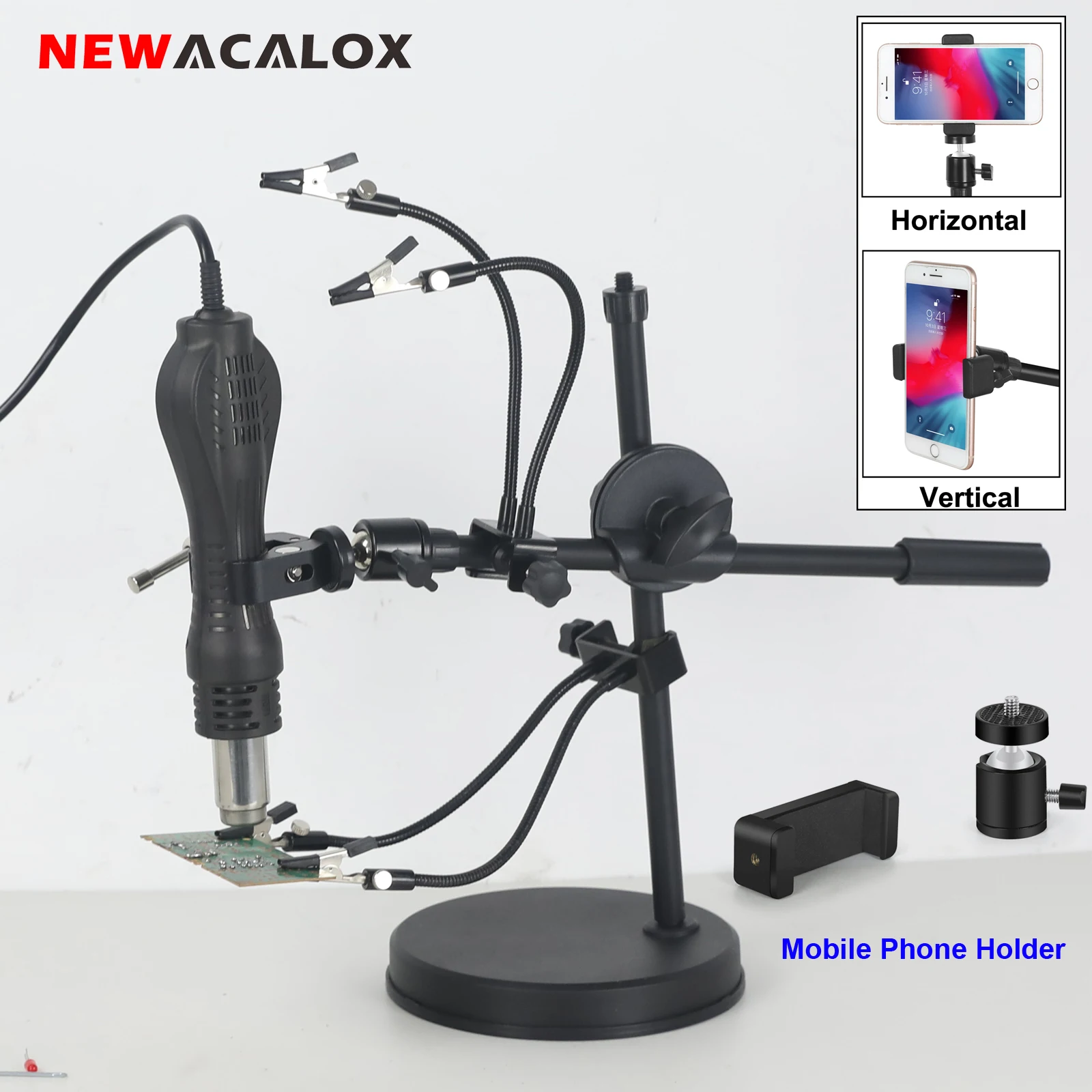 NEWACALOX Soldering Helping Hands Third Hand Tool with Heavy Duty Base 4 Flexible Gooseneck Metal Arms and Clips for Soldering newacalox 360° adjustable pcb holder with 2pcs magnetic flexible soldering third hand welding repair helping hands station