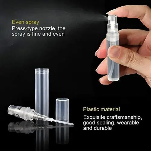 50pcs 5ml/3ml/2ml Mini Clear Plastic Spray Bottles Empty Cute Perfume Atomizer for Cleaning, Travel, Essential Oils, Perfume Use