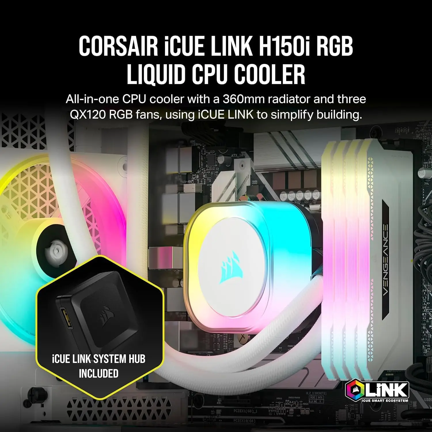 CORSAIR iCUE Link H150i RGB Liquid CPU Cooler 360mm AIO QX120