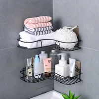 Bathroom Corner Storage Shelves Wall Mounted Rack Shampoo Holder Iron Shower Drain Basket Punch-Free Organizer Bath Accessories 1