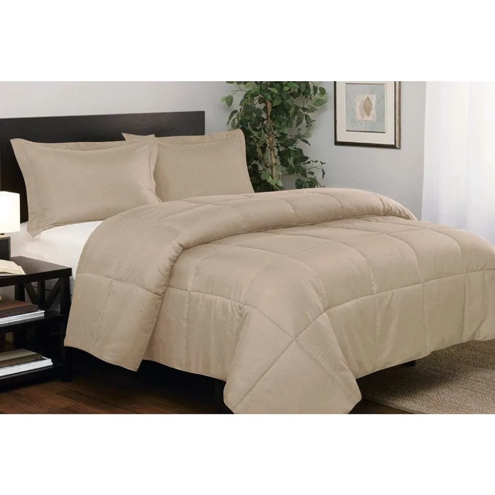 

Thread Count - California King Size 1 Piece Comforter (500GSM Microfiber Fill) 100% Egyptian Cotton - Beige Solid - (94