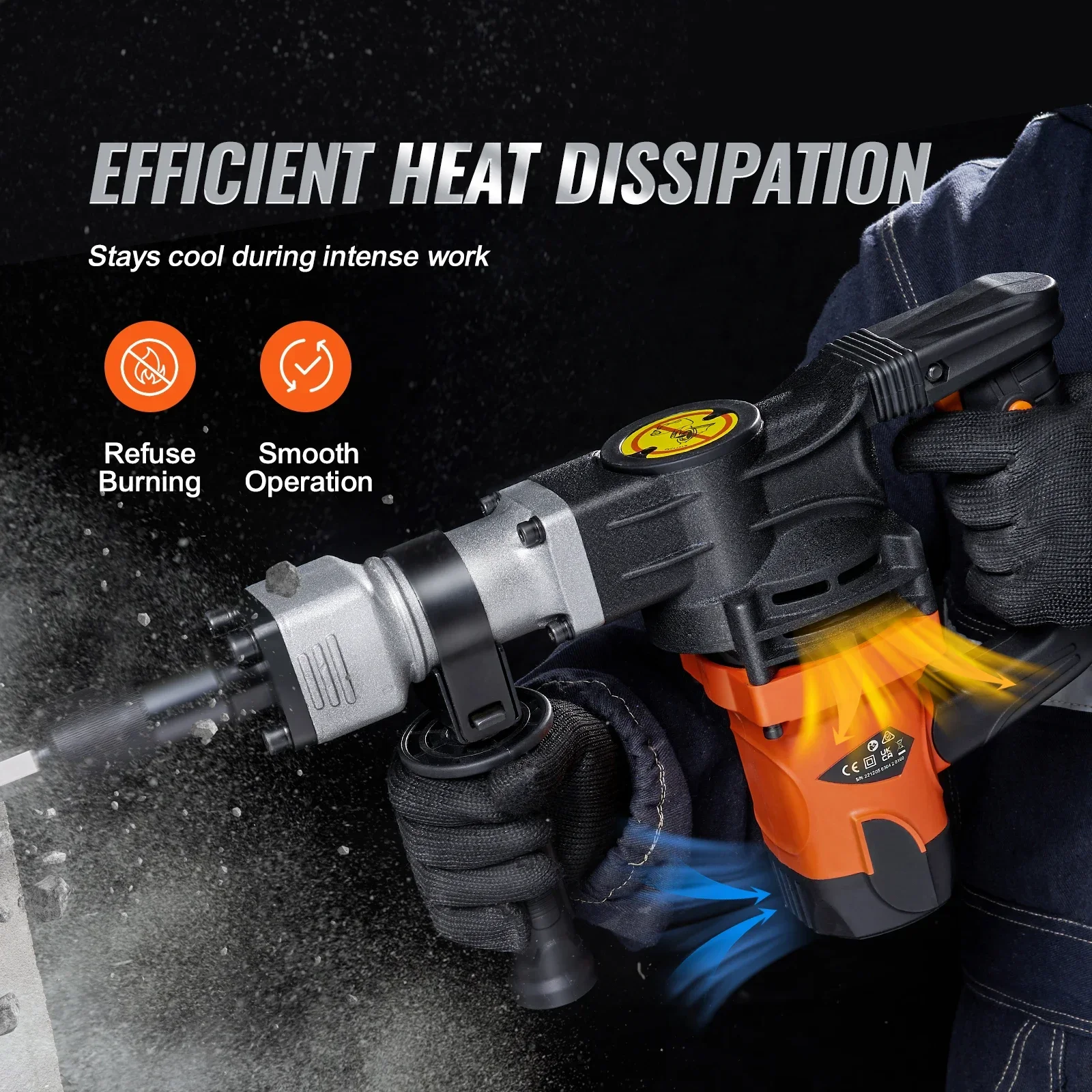 VEVOR 1400W Demolition Jack Hammer Electric Jackhammer Heavy Duty 2900 BPM Concrete Breaker 2pcs Chisels Bits Chipping 4