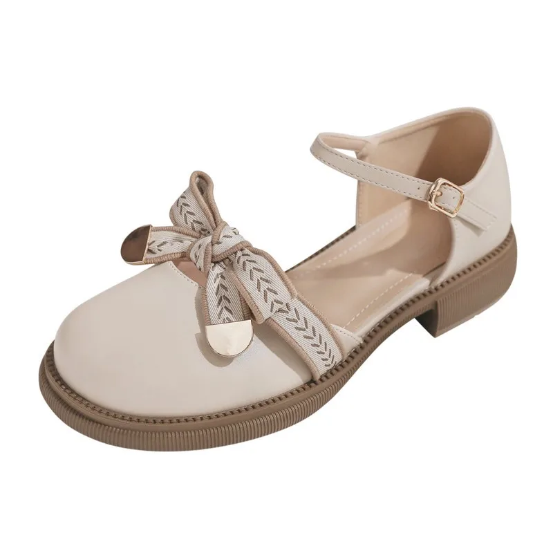 Baotou Sandals Women's Spring/Summer  New Soft Leather Thick Heels Solid Simple Single Shoes Versatile Mary Jane Shoes