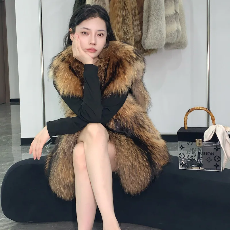 Fangtai 2023 Fashion Real Fur Coat Raccoon Winter Warm Luxury Fur
