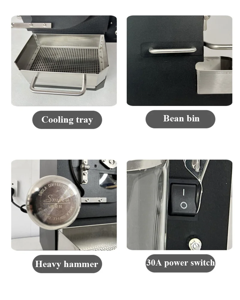 Commercial 220V Coffee Bean Roasting Machine With 5 inch English Touchscreen 300g Coffee Cocoa Bean Roaster