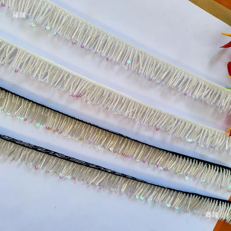 Blue Pink Three Rows Full Bead Tube Shoe Flower Color Dance Skirt Fringe Lace Color Blue