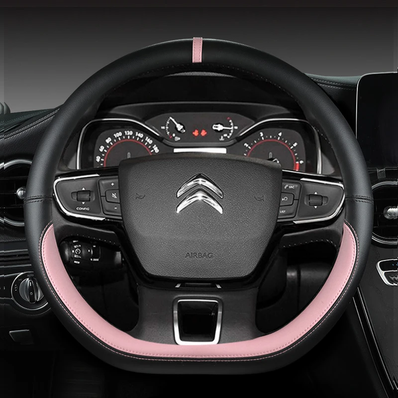 Cuoio Dell'Unità Di Elaborazione Coprivolante 38Cm Per Citroen C3-Xr C4 Sega C4L Elysee Ds3 Ds4 Ds5 Pelle Bovina Cubre Volante Accessori Auto